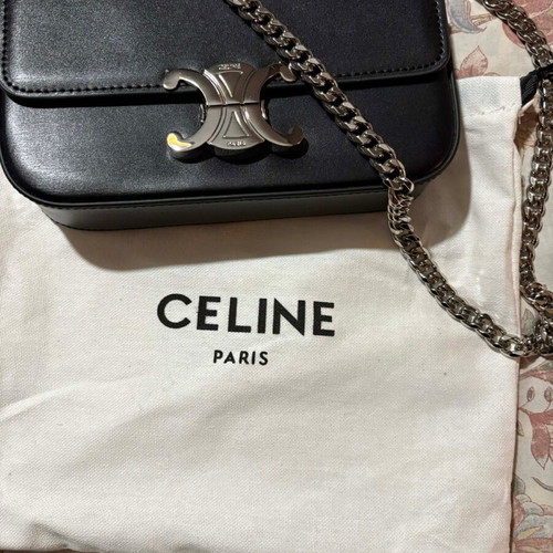 Celine black leather shoulder bag new with dust box