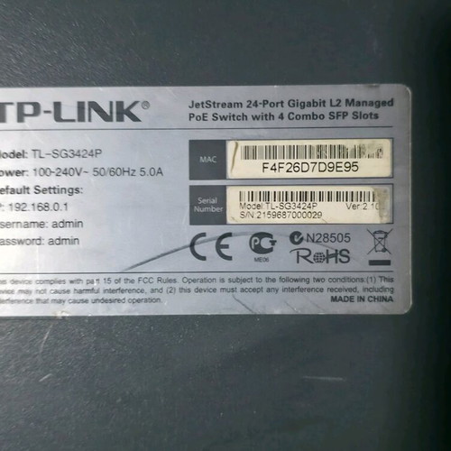 Tp-Link TL-SG3424P 24-Port Gigabit L2 Managed PoE+ Switch like new