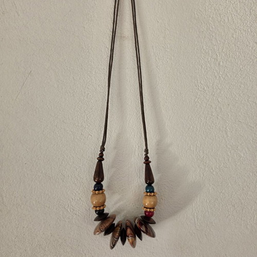 Boho statement necklace new, wooden beads in earthy tones