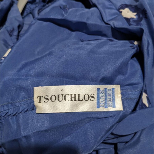 Silk vintage dress Tsouchlos like new, blue with beige flowers