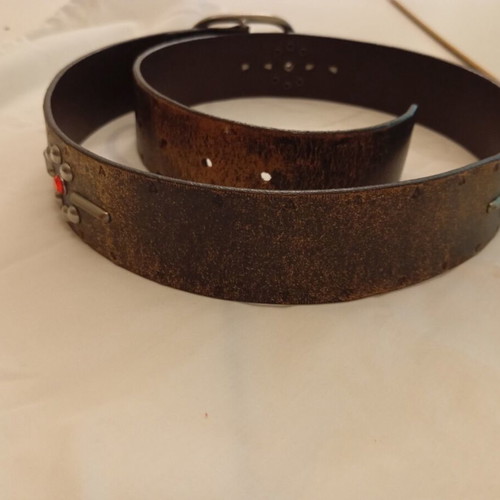 Benetton leather belt like new, boho brown with studs and red detail