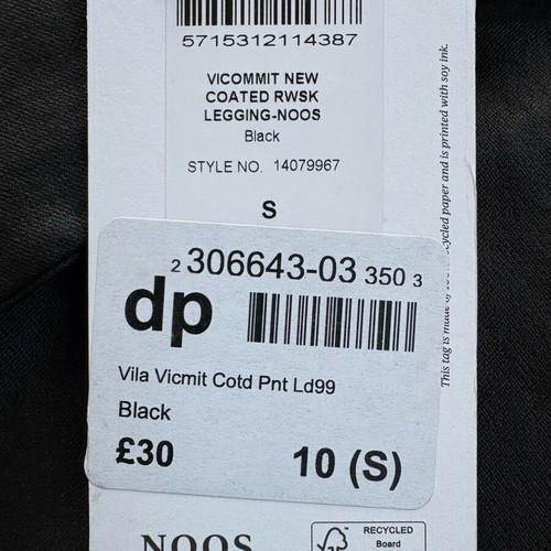 Vila women's leggings pants new, black, size Small no 10