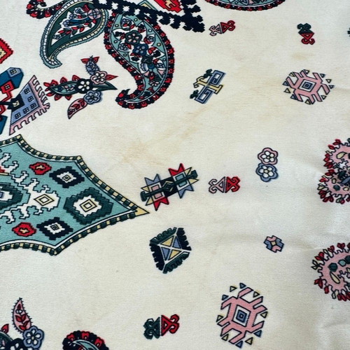 Silk scarf with paisley pattern used, hand-hemmed, multicolor 102x105 cm