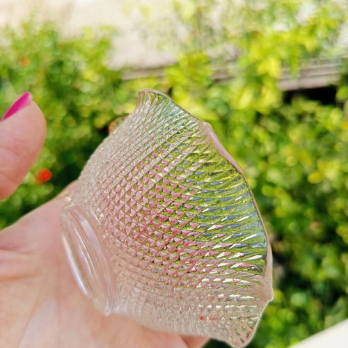 Vintage embossed glass trinket dish with gold trim