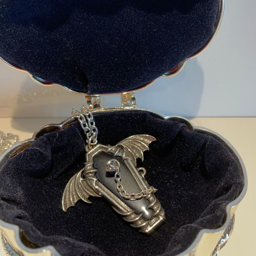Alchemy Gothic Coffin Pendant 2022 like new, pewter and leather