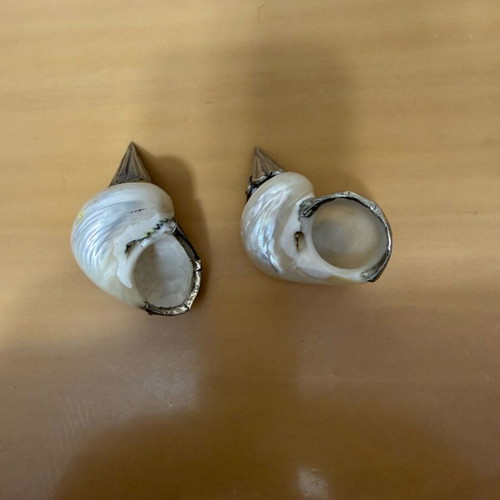 Shells used with silver plating and blue stone, set of 2