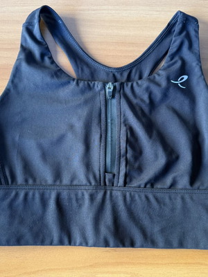 Energetics black sports bra with front zipper, racerback