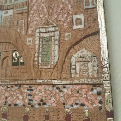 Woodcut painting Kato apo ta Kastra tis Elpidas by Asteris Gekas
