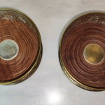 Wine Coasters used, silver metal with wooden base, repoussé grape motif