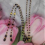  Δώρο για την γυναίκα ροζάριο γυαλιών ηλίου ή οράσεως με μαύρα κρυσταλλάκια, CC από αιματίτη και κωνικά μαύρα κρύσταλλα swarovski