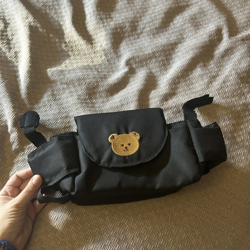 Stroller organizer like new with teddy bear, black, Velcro attachment