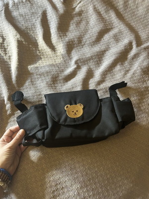 Stroller organizer like new with teddy bear, black, Velcro attachment