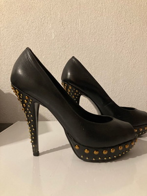Werner Black Leather Peep-Toe Pumps Like New, Size 37-38