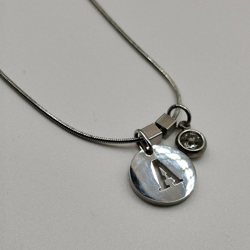 Handmade necklace new from crystal and stainless steel with silver monogram