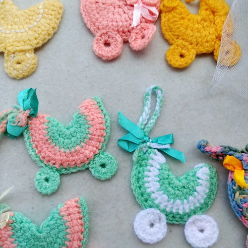 Crocheted baby shower favors pack of 25, pram design, new