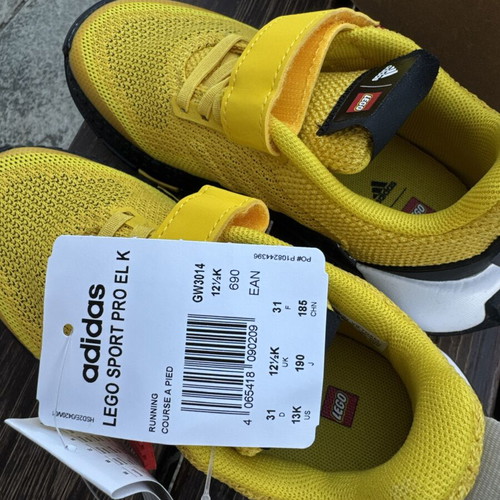 Adidas Lego Sport Pro kids' running shoes size 31, yellow and black