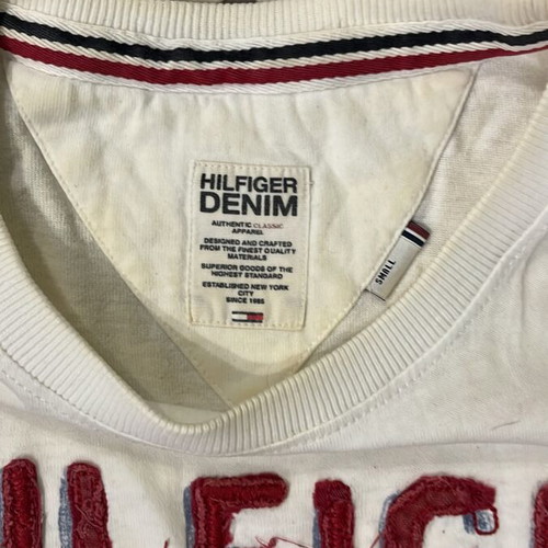 Tommy Hilfiger Denim T-Shirt, white, size S, embroidered Hilfiger 1985 graphic