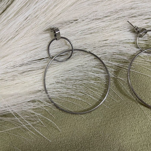 Earrings double circle shape silver color new