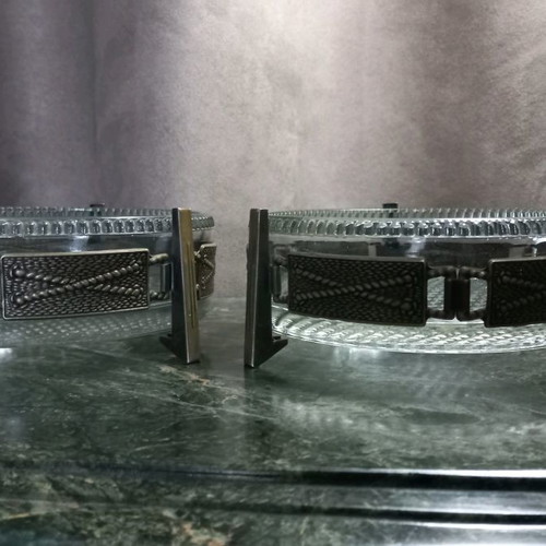 Art Deco bowl pair used, crystal and bronze
