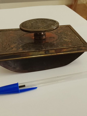 Vintage metal inkwell rocker blotter with handle used