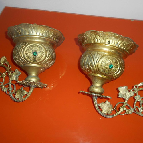 Large church oil lamps used, set of 2 with exquisite decoration