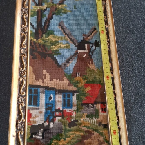 Embroidery framed, used, 22×47 cm, about 40 years old