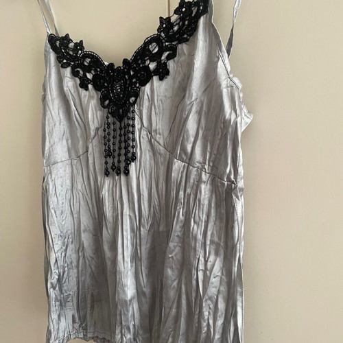 Satin lingerie top Medium with embroidered lace and stones