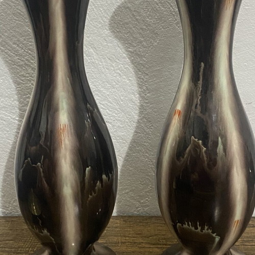 Vintage ceramic bud vases pair, West Germany Jasba, 1950s-60s