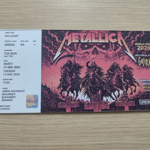 Metallica Unofficial HardCopy Ticket Romania like new