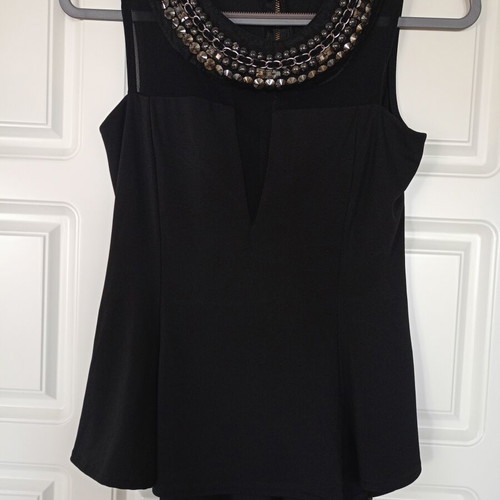 Black long top with sheer neckline like new, size M