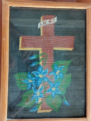 Flowered Cross handmade embroidery used in frame