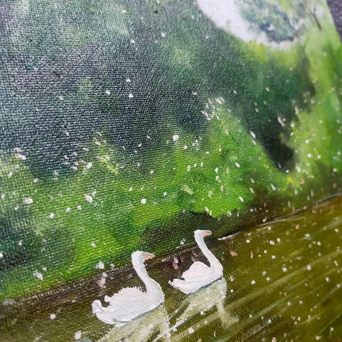 Swan painting like new 25x20 cm