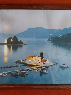 Vintage framed picture of Corfu landscape used, 36x51 cm