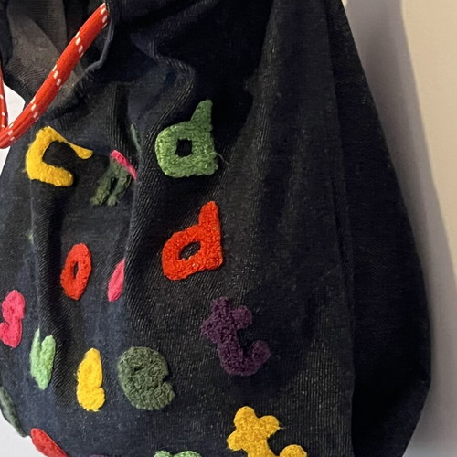 Casual denim tote bag with colorful embroidered letters, new