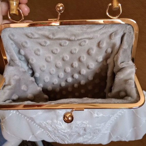 Handmade handbag with wooden handle and minky fabric, new