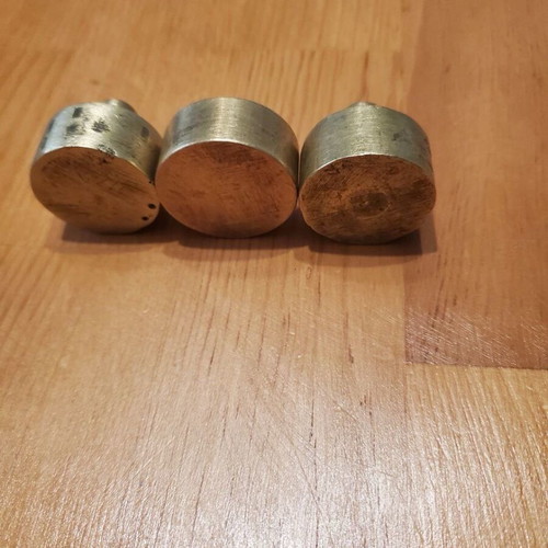 Set of 3 old brass scale weights used