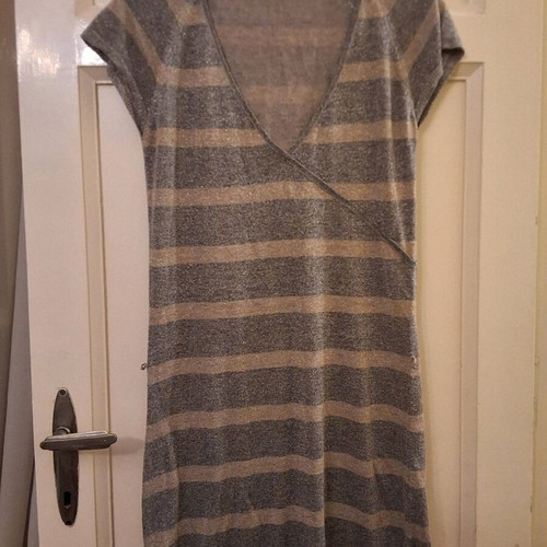 Striped dress used with metallic thread, size L