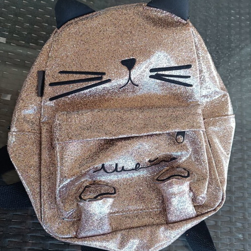 Zara Kids glitter backpack cat design like new, pink gold
