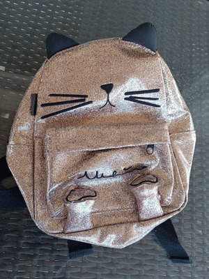 Zara Kids glitter backpack cat design like new, pink gold