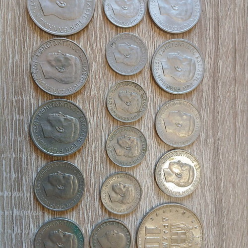 Collection of old Greek drachma coins used