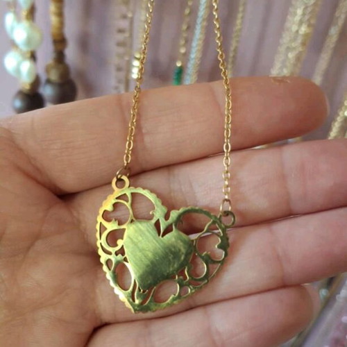 Handmade heart pendant large gold-plated steel new in gift packaging