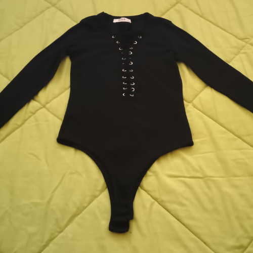 Rib bodysuit new with front tie, black, size M-L