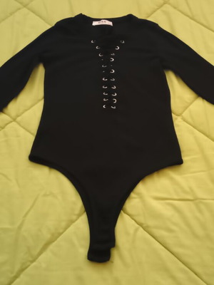 Rib bodysuit new with front tie, black, size M-L