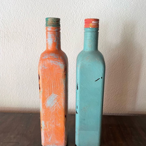 Decorative bottles handmade painted with chalk paint, set of 2