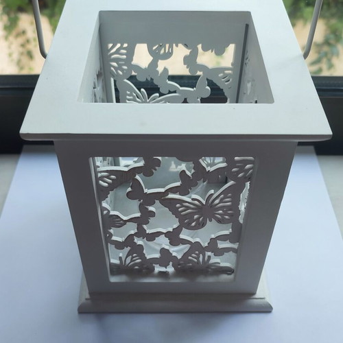 Decorative lantern with butterflies like new, white