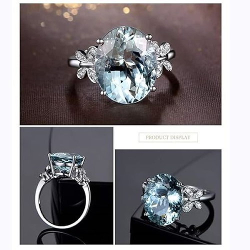 Aquamarine ring new, 18K white gold plating