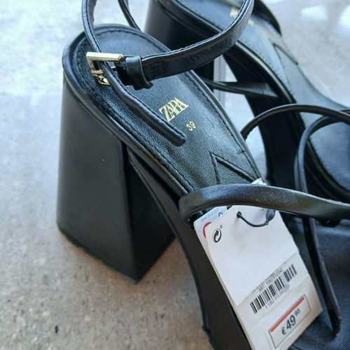 Zara black leather high-heeled sandals new, size 39