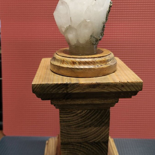 Polydidymos Quartz Crystal in Handmade Antique Wooden Base