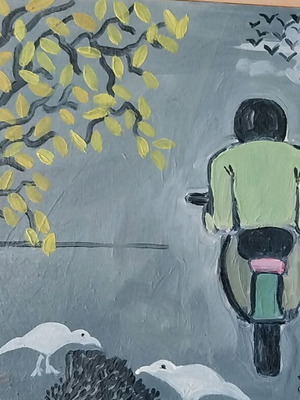Motorcycle oil painting on canvas like new, framed 25×35cm