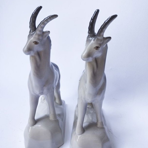 Vintage porcelain mountain goat figurines Polonne USSR set of 2 like new